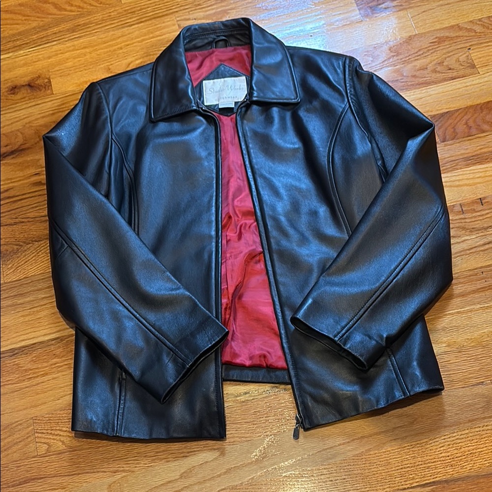 Black Leather Jacket with Red Lining